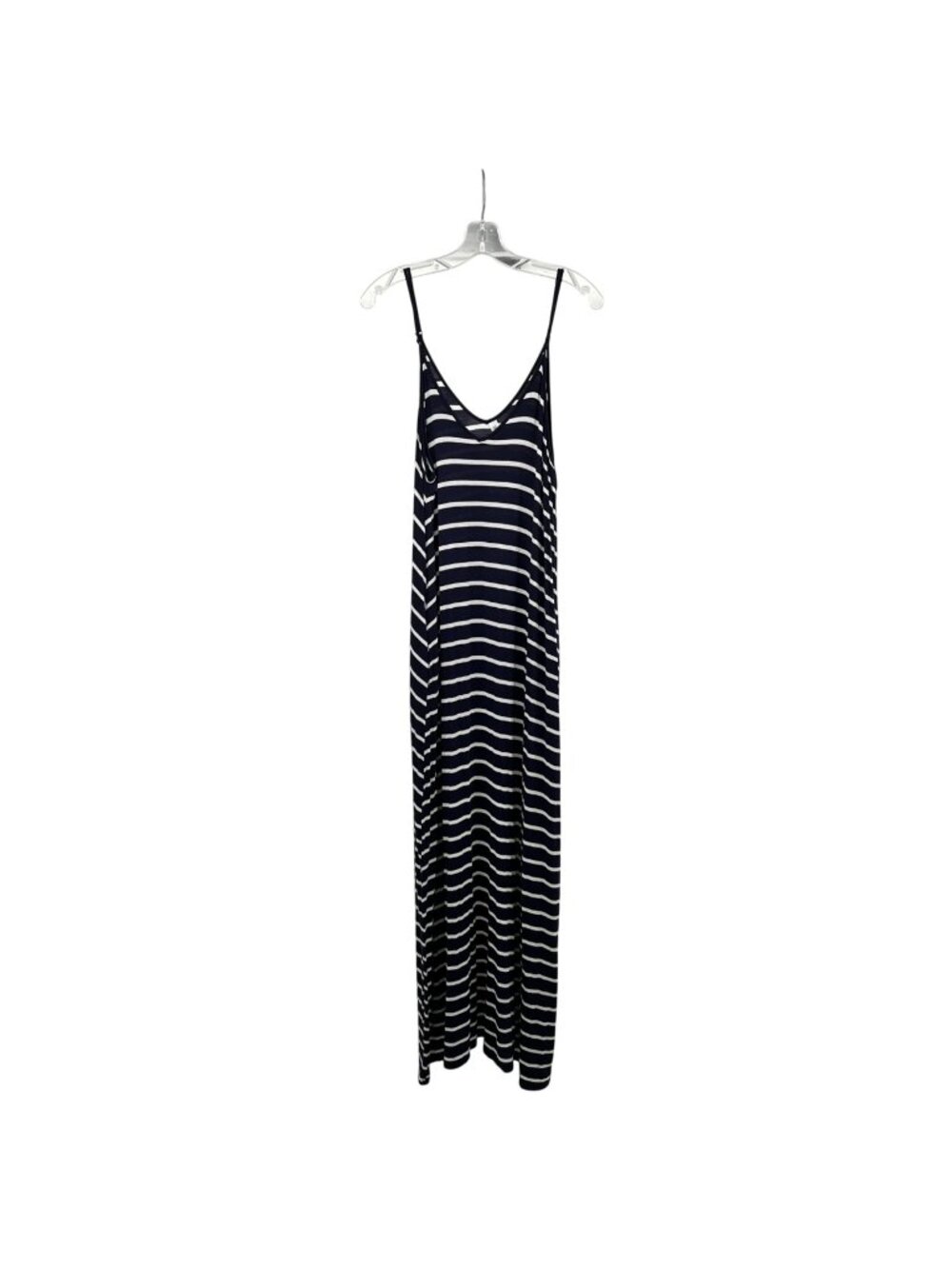Zenana Premium Striped Maxi Tank Dress V-Neck Navy/White Size Large